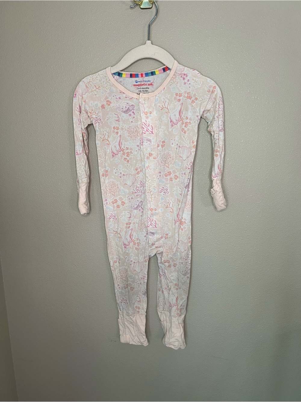 3-6m Magnetic Me Pale Pink & White Sea Coral Print Snap-Front One-Piece